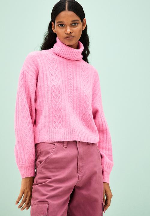 H&M - Cable-knit polo-neck jumper - pink