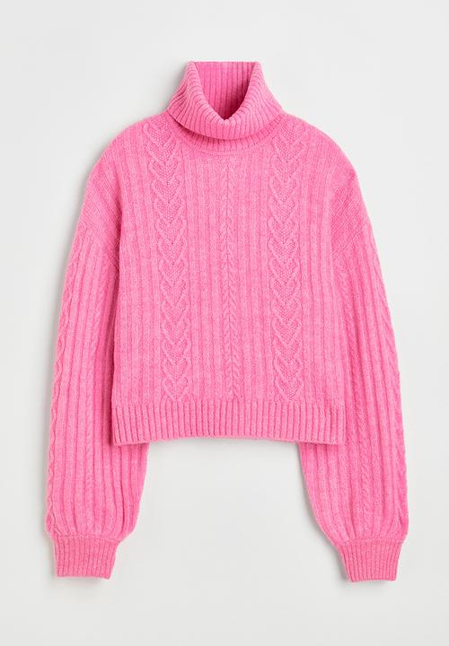 H&M - Cable-knit polo-neck jumper - pink