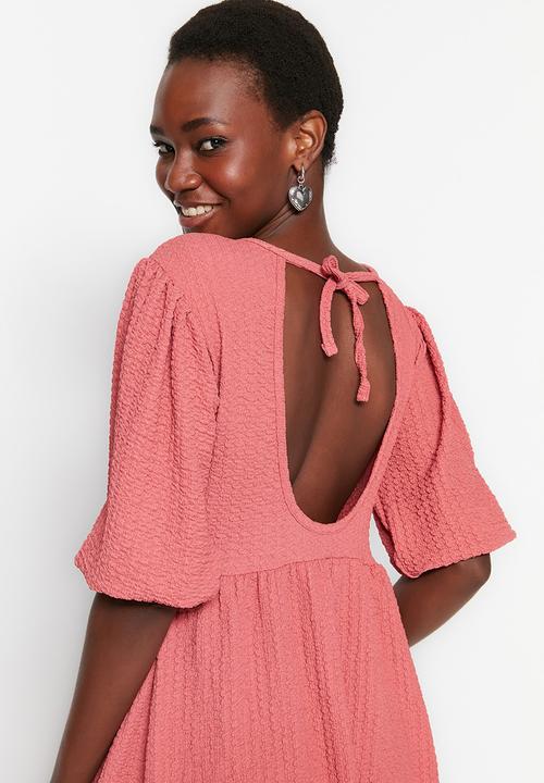 Trendyol - Crew neck balloon sleeve dress - rose