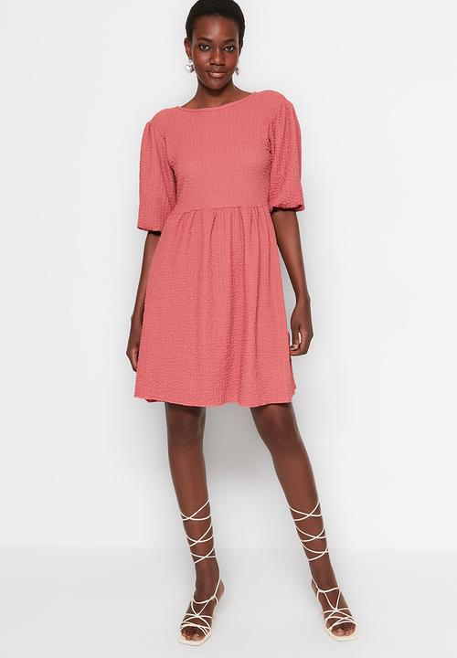 Trendyol - Crew neck balloon sleeve dress - rose