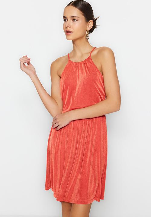 Trendyol - Shiny halter neck dress - orange