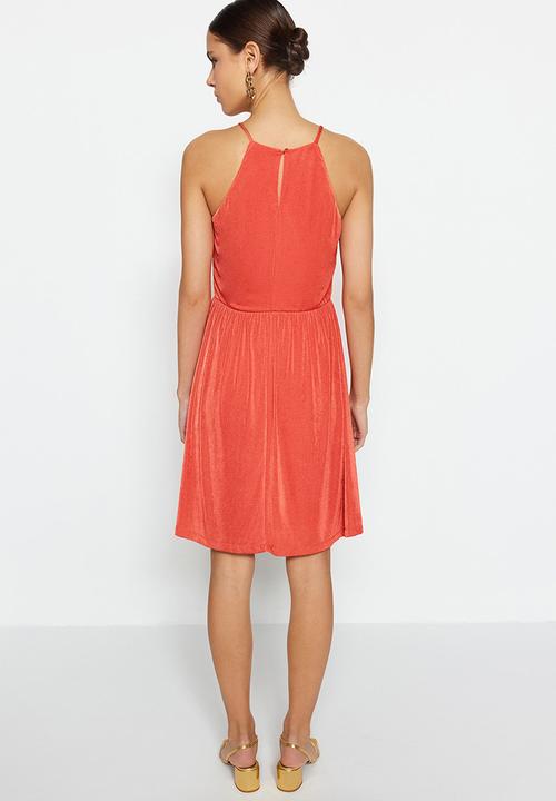 Trendyol - Shiny halter neck dress - orange