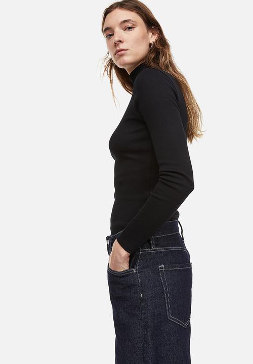 H&M - Ribbed polo-neck top - black