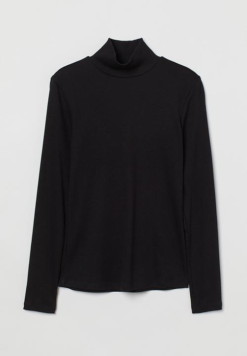 H&M - Ribbed polo-neck top - black