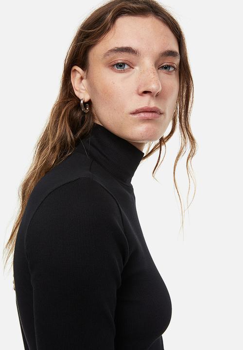 H&M - Ribbed polo-neck top - black