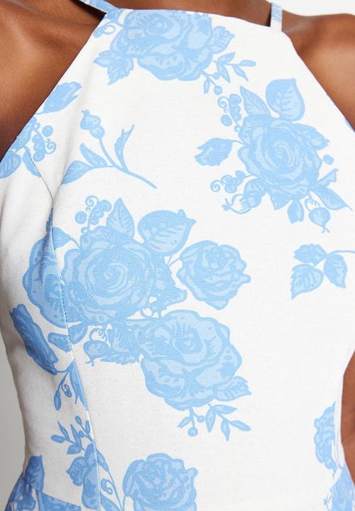 Trendyol - Mini floral halter neck dress - blue