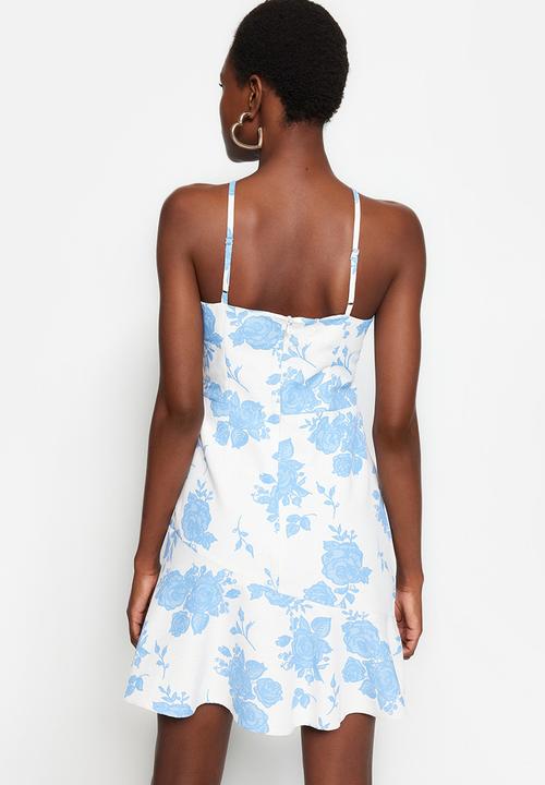 Trendyol - Mini floral halter neck dress - blue