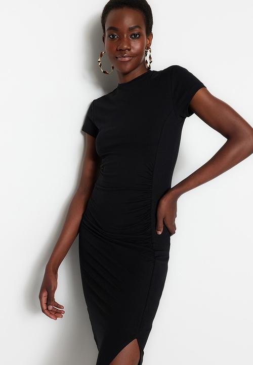 Trendyol - Ruch detailed slim fit dress - black