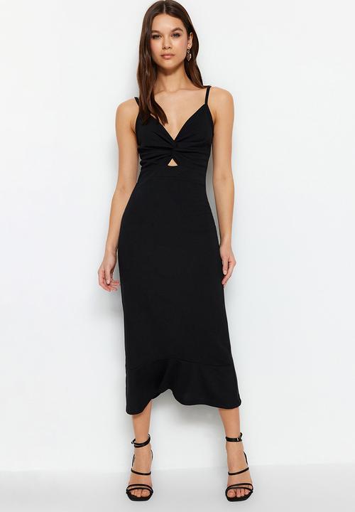 Trendyol - Twist front detail midi dress - black