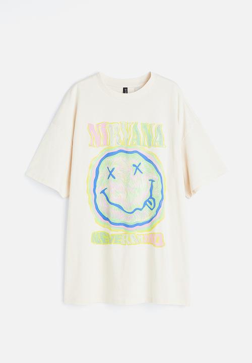 H&M - Oversized printed T-shirt - cream/nirvana