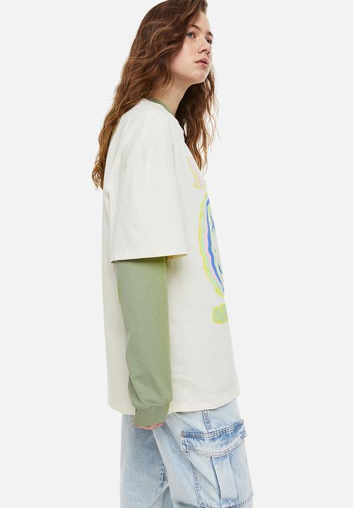 H&M - Oversized printed T-shirt - cream/nirvana