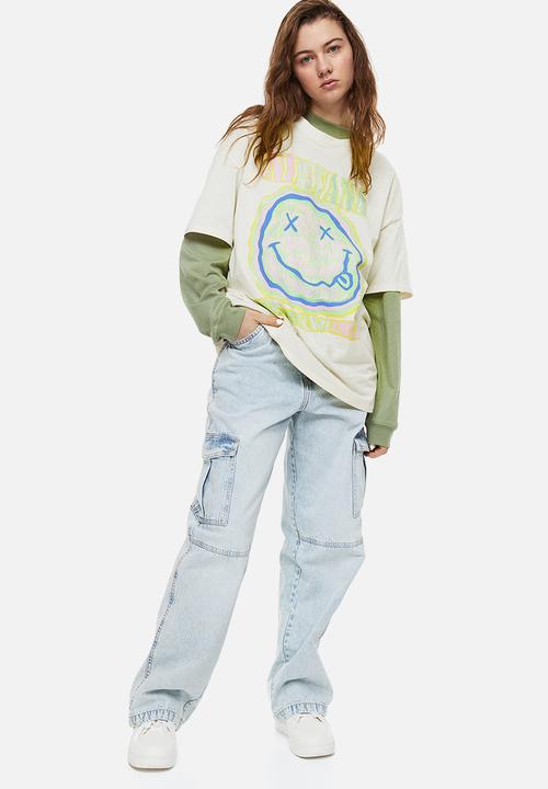 H&M - Oversized printed T-shirt - cream/nirvana