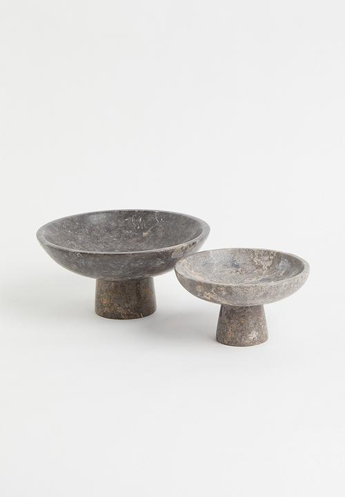 H&M - Marble pedestal bowl -  grey/marble-patterned