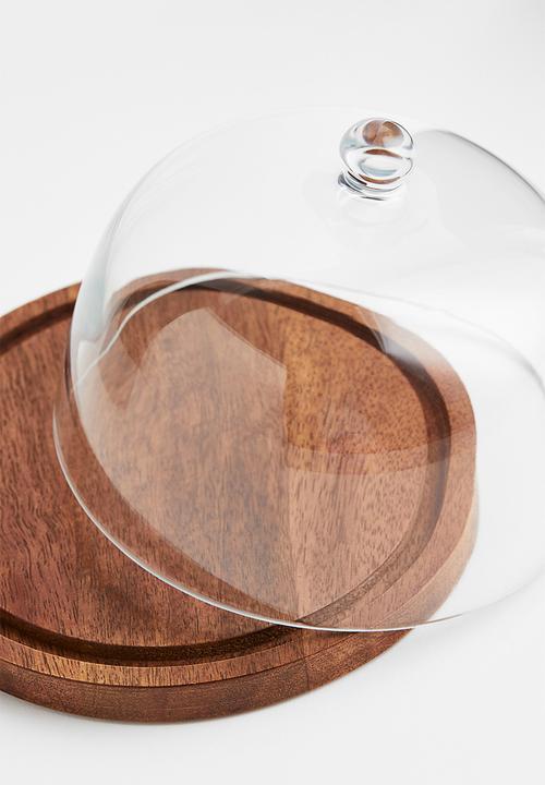 H&M - Glass dome with a wooden tray - clear glass