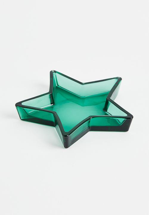 H&M - Shallow glass serving dish - green/star