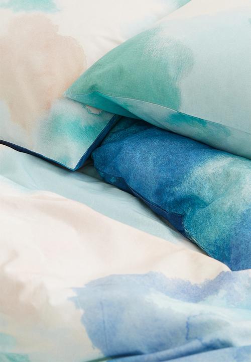 H&M - Patterned double/king size duvet cover set - light turquoise/patterned