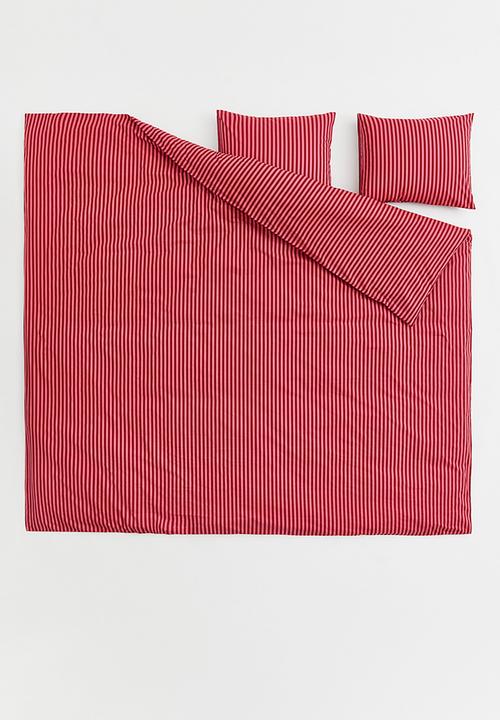 H&M - Patterned double duvet cover set - pink/striped