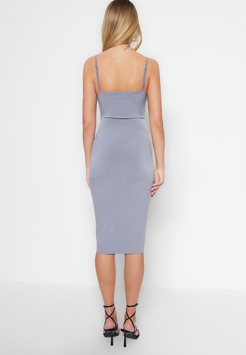 Trendyol - Midi cowl neck bodycon dress - gray