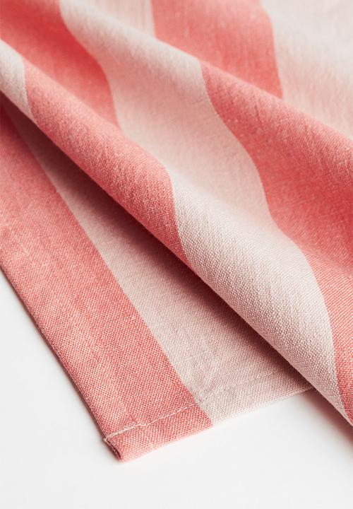 H&M - Striped linen-blend tea towel - coral/light pink
