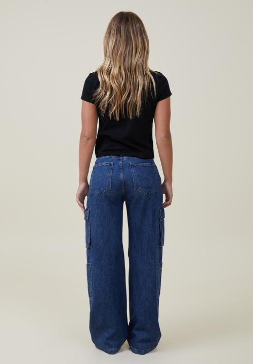 Cotton On - Cargo wide leg jean - nordic blue