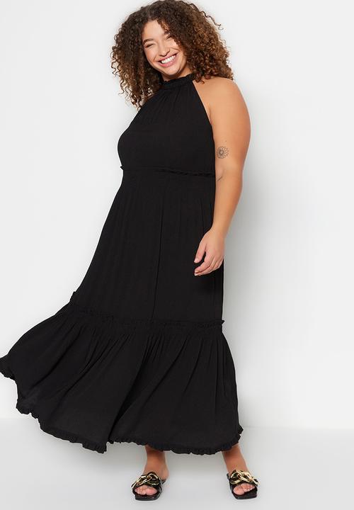 Trendyol - Plus high neck tiered dress - black