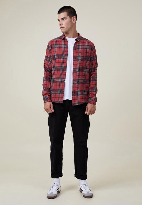 Cotton On - Boston long sleeve shirt - red worker check 