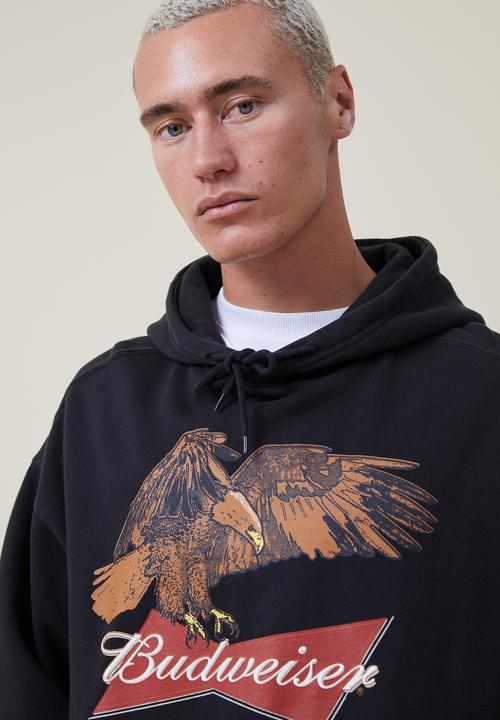 Cotton On - Budweiser oversized fleece hoodie - lcn bud black/eagle