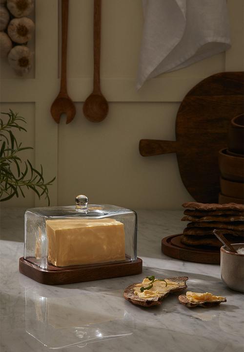 H&M - Glass-cloche butter dish - clear glass/brown