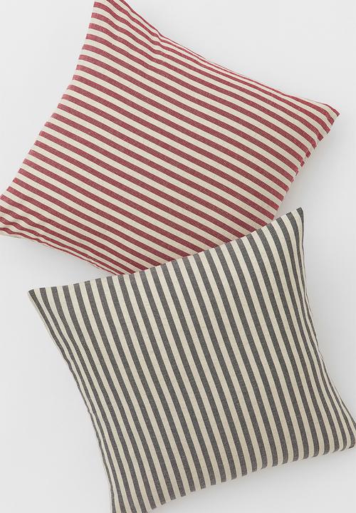 H&M - Linen-blend cushion cover - red/striped
