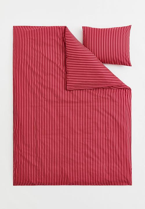 H&M - Patterned single duvet cover set - pink/striped