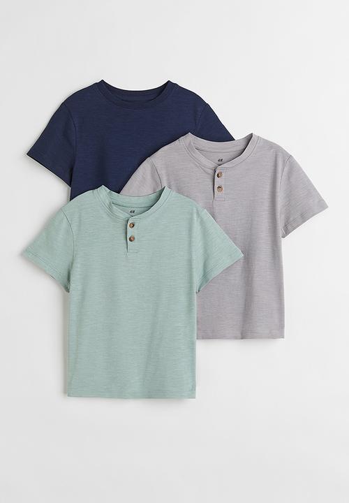 H&M - 3-Pack henley tops - dark blue/light grey 