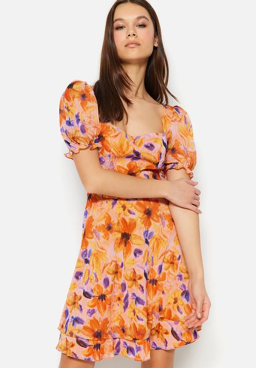 Trendyol - Square neck mini floral dress - orange
