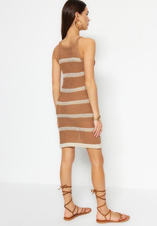 Trendyol - Stripe knit shift dress - brown