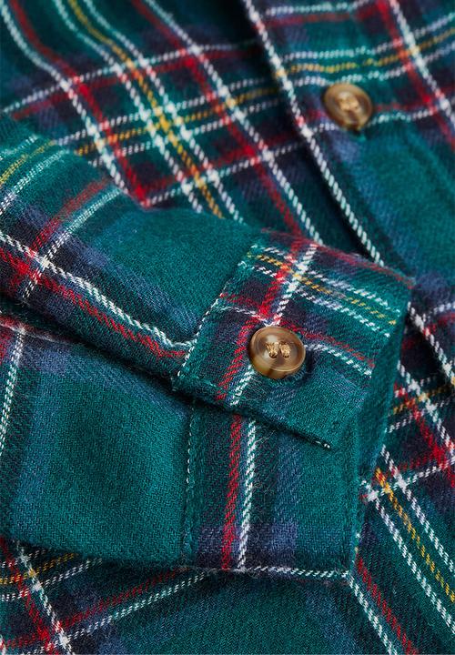 H&M - Cotton flannel shirt - dark green/checked