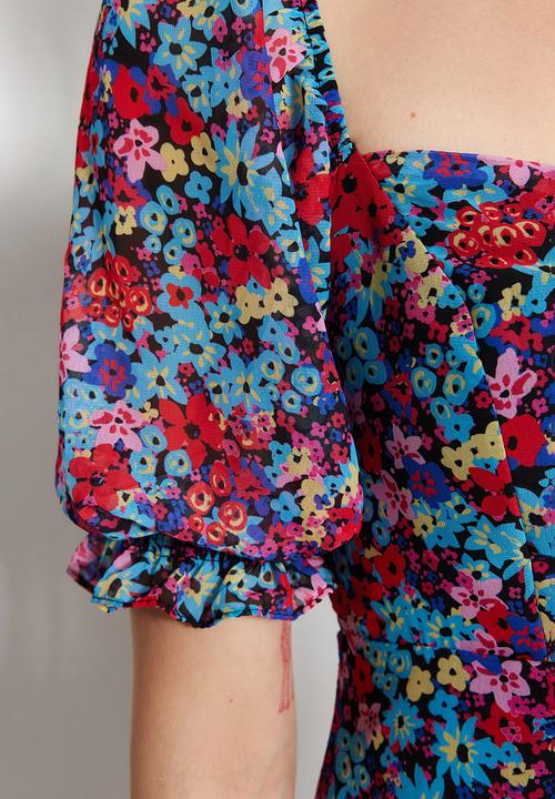 Trendyol - Floral sweetheart a-line dress - muti