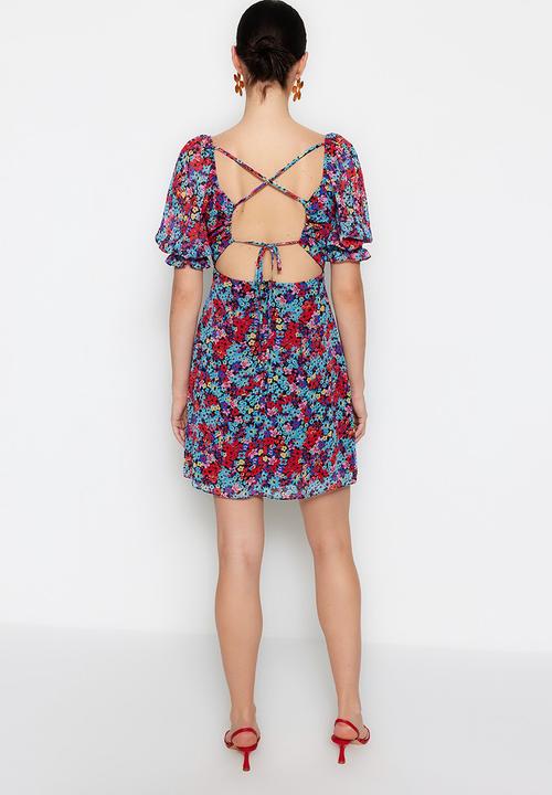 Trendyol - Floral sweetheart a-line dress - muti