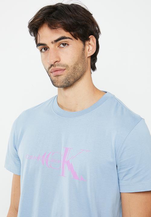 Calvin Klein - Glitched monologo tee - iceland blue