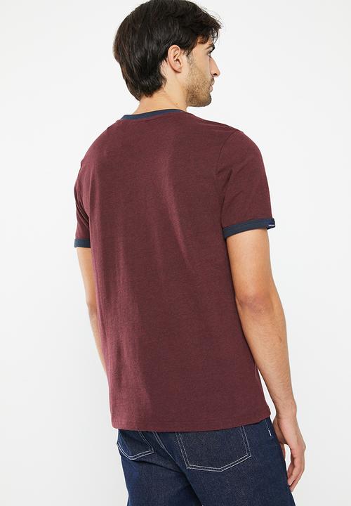 Superdry. - Vintage cl ringer tee - track burgundy marl