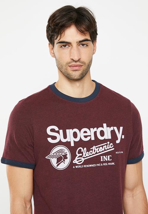 Superdry. - Vintage cl ringer tee - track burgundy marl