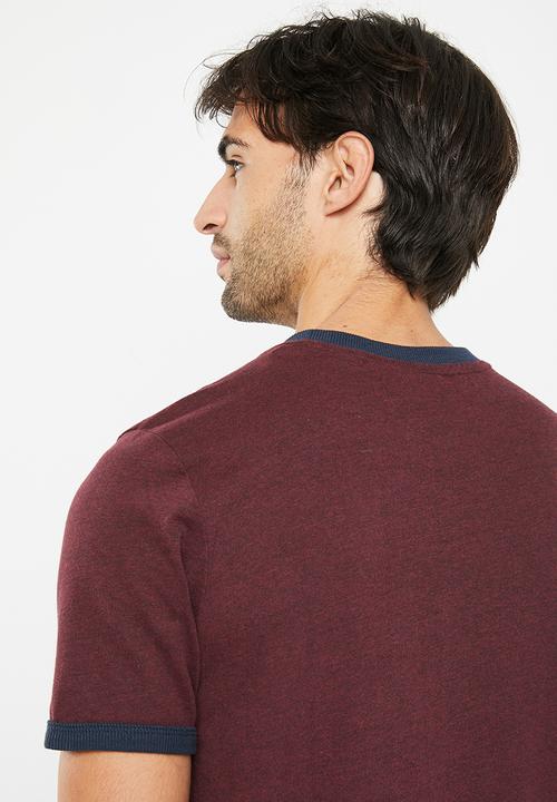 Superdry. - Vintage cl ringer tee - track burgundy marl