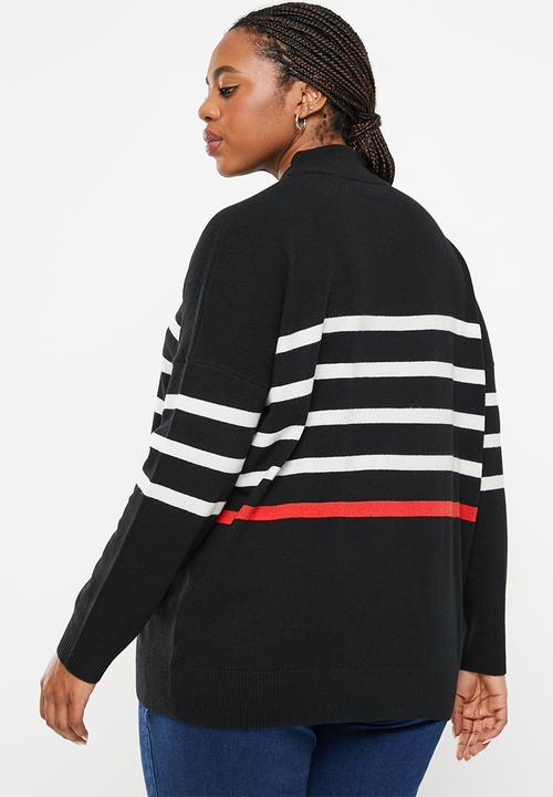 POLO - Plus women stripe branded long sleeve sweater - black