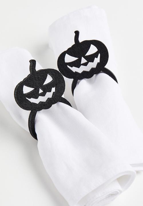 H&M - 4-pack napkin rings - black/pumpkin