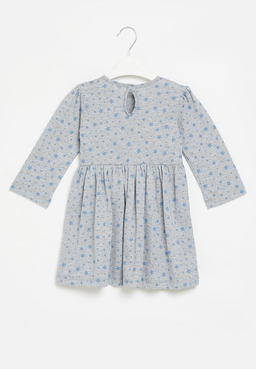 Superbalist - Printed long sleeve dress - ice mel with star aop plain light blue 