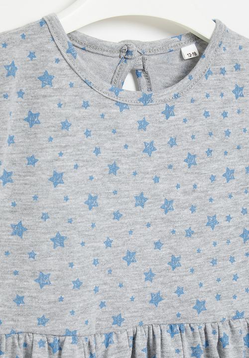 Superbalist - Printed long sleeve dress - ice mel with star aop plain light blue 