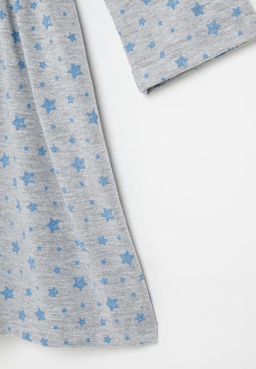 Superbalist - Printed long sleeve dress - ice mel with star aop plain light blue 