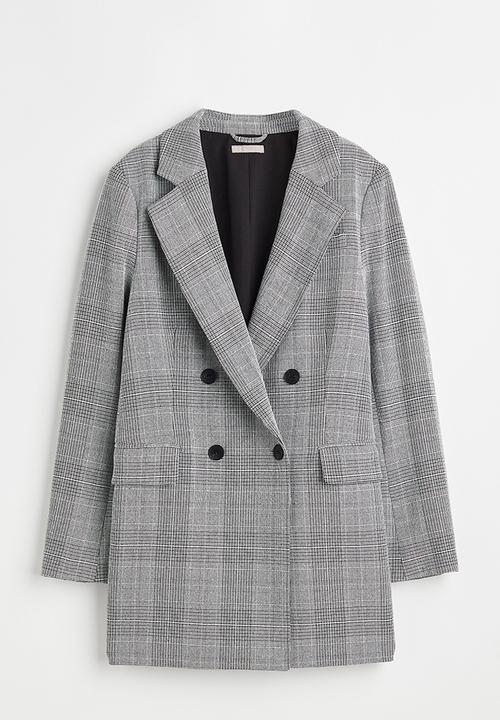 H&M - Double-breasted blazer - grey/checked