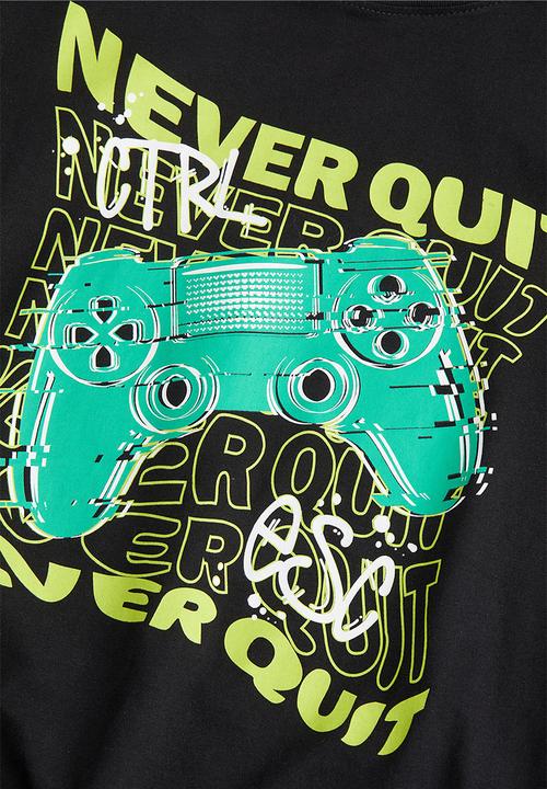 H&M - Cotton t-shirt - black/never quit