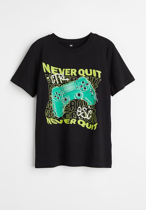 H&M - Cotton t-shirt - black/never quit