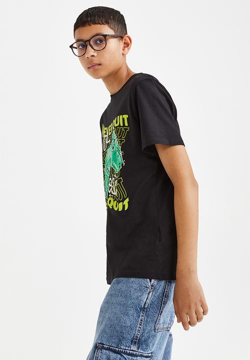 H&M - Cotton t-shirt - black/never quit