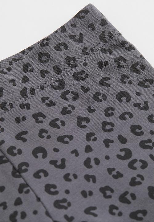 H&M - Leggings with brushed inside - dark grey/leopard print